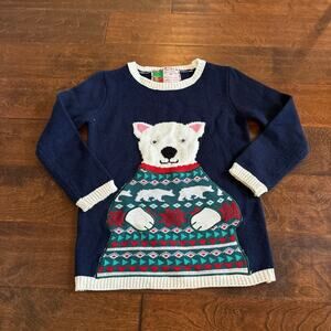 Christmas Sweater Girls Medium Polar Bear Embroidered Long Sleeves Crewneck Blue